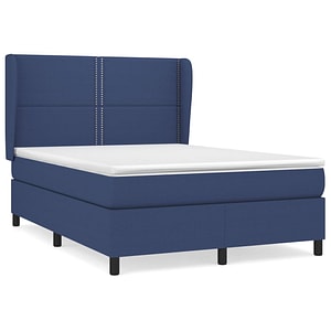 Pat box spring vidaXL cu saltea, albastru, 140x200 cm, textil, paturi continentale, pat cu arcuri