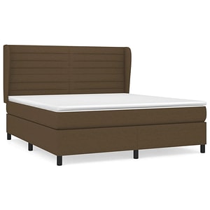 Pat box spring vidaXL cu saltea, maro inchis, 160x200 cm, textil, paturi continentale, pat cu arcuri