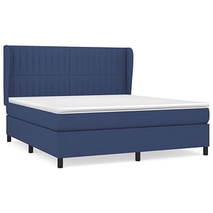 Pat box spring vidaXL cu saltea, albastru, 180x200 cm, material textil, paturi continentale, pat cu arcuri