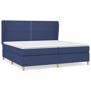 Pat box spring vidaXL cu saltea, albastru, 200x200 cm, textil, paturi continentale, pat cu arcuri