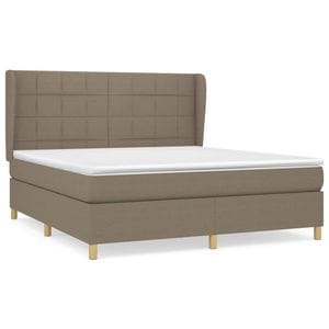 Pat continental vidaXL  cu saltea, gri taupe, 180x200 cm, textil, paturi continentale, pat cu arcuri