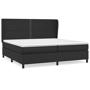 Pat box spring vidaXL cu saltea, negru, 200x200 cm, piele ecologica, paturi continentale, pat cu arcuri