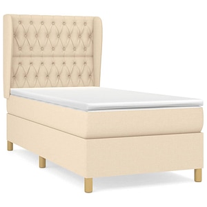Pat box spring vidaXL cu saltea, crem, 100x200 cm, textil, paturi continentale, pat cu arcuri