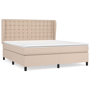 Pat box spring vidaXL cu saltea, cappuccino, 180x200cm piele ecologica, paturi continentale, pat cu arcuri