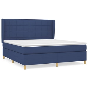 Pat box spring vidaXL cu saltea, albastru, 180x200 cm, material textil, paturi continentale, pat cu arcuri