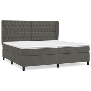 Pat box spring vidaXL cu saltea, gri inchis, 200x200 cm, catifea, paturi continentale, pat cu arcuri