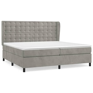 Pat box spring vidaXL cu saltea, gri deschis, 200x200 cm, catifea, paturi continentale, pat cu arcuri