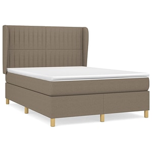 Pat box spring vidaXL cu saltea, gri taupe, 140x200 cm, textil, paturi continentale, pat cu arcuri