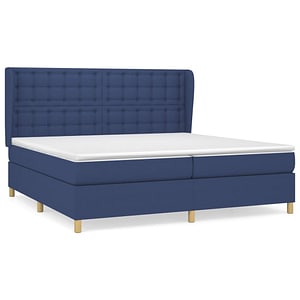 Pat box spring vidaXL cu saltea, albastru, 200x200 cm, textil, paturi continentale, pat cu arcuri