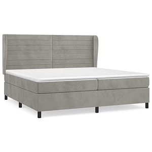 Pat box spring vidaXL cu saltea, gri deschis, 200x200 cm, catifea, paturi continentale, pat cu arcuri