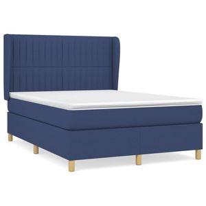 Pat box spring vidaXL cu saltea, albastru, 140x200 cm, textil, paturi continentale, pat cu arcuri