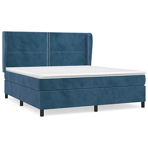 Pat box spring vidaXL cu saltea, albastru inchis, 180x200 cm, catifea, paturi continentale, pat cu arcuri