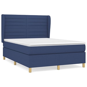 Pat box spring vidaXL cu saltea, albastru, 140x200 cm, textil, paturi continentale, pat cu arcuri
