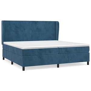 Pat box spring vidaXL cu saltea, albastru inchis, 200x200 cm, catifea, paturi continentale, pat cu arcuri