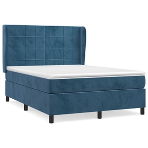 Pat box spring vidaXL cu saltea, albastru inchis, 140x190 cm, catifea, paturi continentale, pat cu arcuri