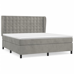 Pat box spring vidaXL cu saltea, gri deschis, 160x200 cm, catifea, paturi continentale, pat cu arcuri
