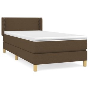 Pat box spring vidaXL cu saltea, maro inchis, 90x190 cm, textil, paturi continentale, pat cu arcuri