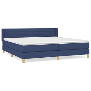 Pat box spring vidaXL cu saltea, albastru, 200x200 cm, textil, paturi continentale, pat cu arcuri