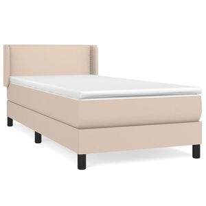 Pat box spring vidaXL cu saltea, cappuccino, 80x200 cm piele ecologica, paturi continentale, pat cu arcuri