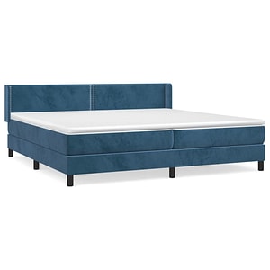 Pat box spring vidaXL cu saltea, albastru inchis, 200x200 cm, catifea, paturi continentale, pat cu arcuri