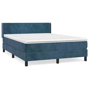 Pat box spring vidaXL cu saltea, albastru inchis, 140x190 cm, catifea, paturi continentale, pat cu arcuri