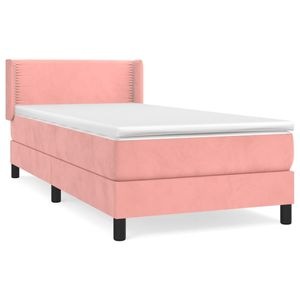 Pat box spring vidaXL cu saltea, roz, 80x200 cm, catifea, paturi continentale, pat cu arcuri