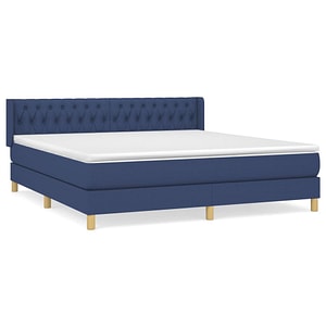 Pat box spring vidaXL cu saltea, albastru, 180x200 cm, material textil, paturi continentale, pat cu arcuri
