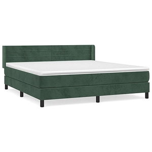 Pat box spring vidaXL cu saltea, verde inchis, 180x200 cm, catifea, paturi continentale, pat cu arcuri