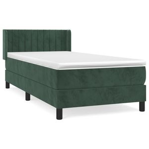 Pat box spring vidaXL cu saltea, verde inchis, 80x200 cm, catifea, paturi continentale, pat cu arcuri