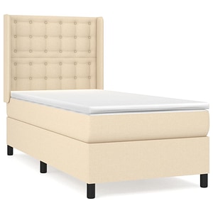 Pat box spring vidaXL cu saltea, crem, 90x190 cm, textil, paturi continentale, pat cu arcuri