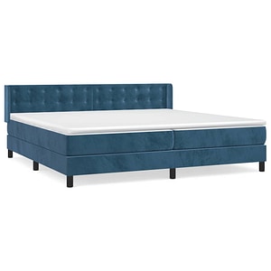 Pat box spring vidaXL cu saltea, albastru inchis, 200x200 cm, catifea, paturi continentale, pat cu arcuri