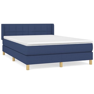 Pat box spring vidaXL cu saltea, albastru, 140x200 cm, textil, paturi continentale, pat cu arcuri
