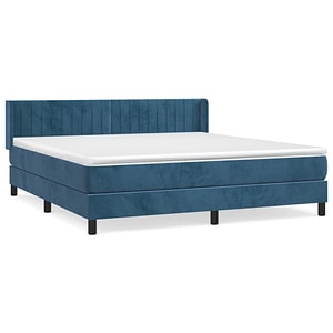 Pat box spring vidaXL cu saltea, albastru inchis, 180x200 cm, catifea, paturi continentale, pat cu arcuri