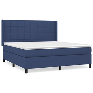 Pat box spring vidaXL cu saltea, albastru, 180x200 cm, material textil, paturi continentale, pat cu arcuri