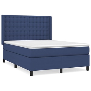 Pat box spring vidaXL cu saltea, albastru, 140x200 cm, textil, paturi continentale, pat cu arcuri