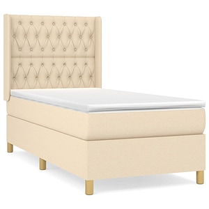 Pat box spring vidaXL cu saltea, crem, 90x190 cm, textil, paturi continentale, pat cu arcuri