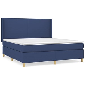 Pat box spring vidaXL cu saltea, albastru, 180x200 cm, material textil, paturi continentale, pat cu arcuri