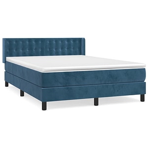 Pat box spring vidaXL cu saltea, albastru inchis, 140x190 cm, catifea, paturi continentale, pat cu arcuri