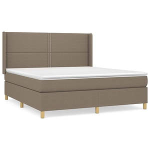Pat continental vidaXL  cu saltea, gri taupe, 180x200 cm, textil, paturi continentale, pat cu arcuri