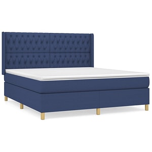 Pat box spring vidaXL cu saltea, albastru, 180x200 cm, material textil, paturi continentale, pat cu arcuri