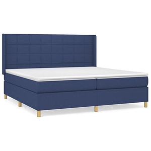 Pat box spring vidaXL cu saltea, albastru, 200x200 cm, textil, paturi continentale, pat cu arcuri