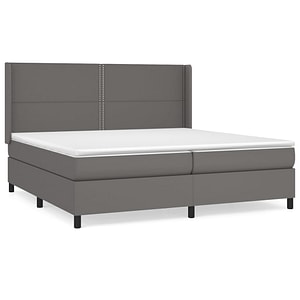 Pat box spring vidaXL cu saltea, gri, 200x200 cm, piele ecologica, paturi continentale, pat cu arcuri