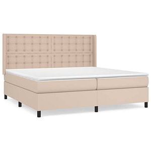 Pat continental vidaXL  cu saltea, cappuccino, 200x200 cm, piele eco, paturi continentale, pat cu arcuri