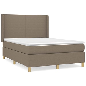 Pat box spring vidaXL cu saltea, gri taupe, 140x200 cm, textil, paturi continentale, pat cu arcuri