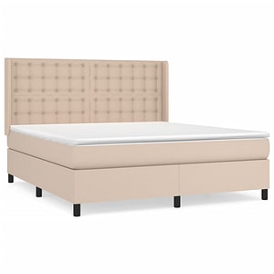 Pat box spring vidaXL cu saltea, cappuccino, 180x200cm piele ecologica, paturi continentale, pat cu arcuri