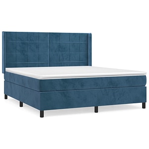 Pat box spring vidaXL cu saltea, albastru inchis, 180x200 cm, catifea, paturi continentale, pat cu arcuri