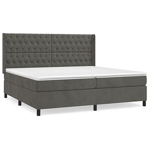 Pat box spring vidaXL cu saltea, gri inchis, 200x200 cm, catifea, paturi continentale, pat cu arcuri