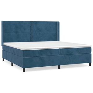 Pat box spring vidaXL cu saltea, albastru inchis, 200x200 cm, catifea, paturi continentale, pat cu arcuri