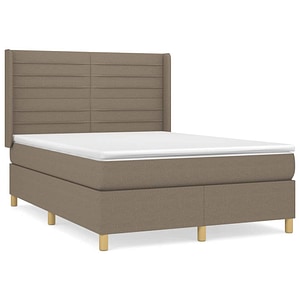 Pat continental vidaXL  cu saltea gri taupe 140x200 cm material textil, paturi continentale, pat cu arcuri