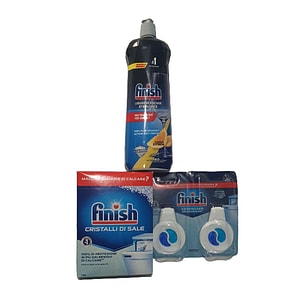 Set Solutie Clatire Finish Lemon 800 ml, Sare pentru Masina de Spalat Vase Finish 1 kg si Odorizant Finish 2 x 4 ml